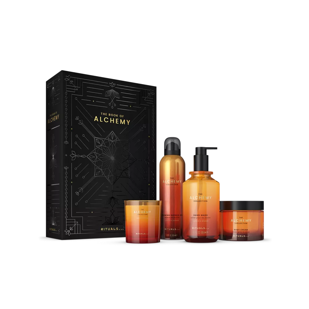 The Alchemy Collection Gift Set body cream 175ml, foaming shower gel 200ml, hand wash 300ml, scented candle 140g