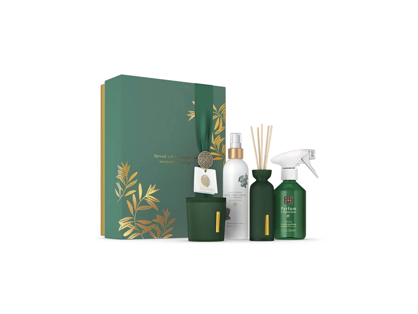 The Ritual of Jing Gift Set L interieurparfum spray 250 ml, verfrissende spray 250 ml, geurkaars 140 g, mini geurstokjes 70 ml