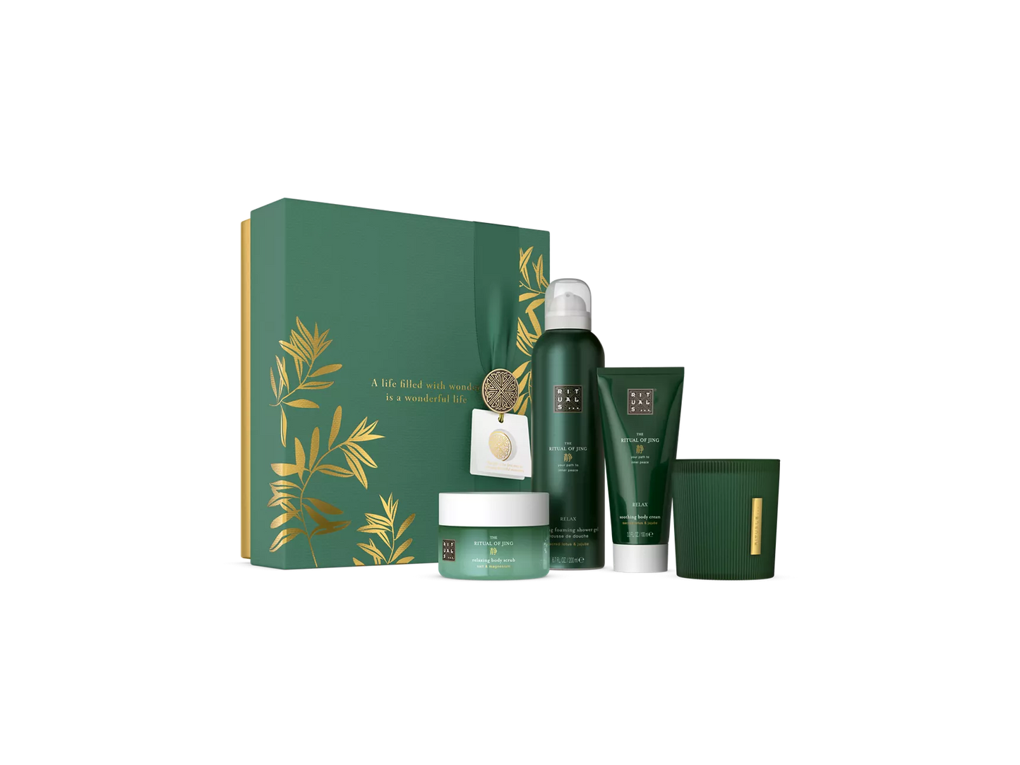 The Ritual of Jing Gift Set M schuimende douchegel 200 ml, bodycrème 100 ml, bodyscrub 125 g, kaars 140 gr