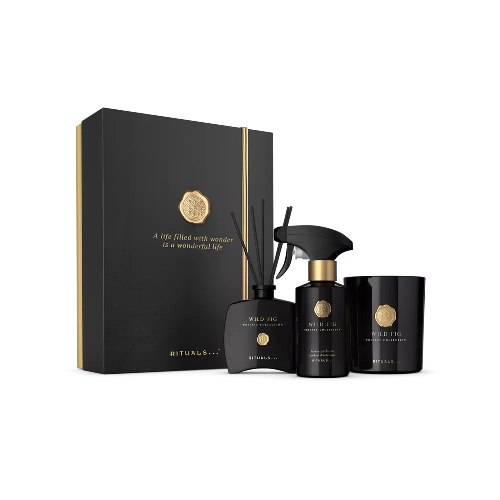 Private Collection Wild Fig Gift Set L scented candle 360g, mini fragrance sticks 100ml, home perfume 250ml