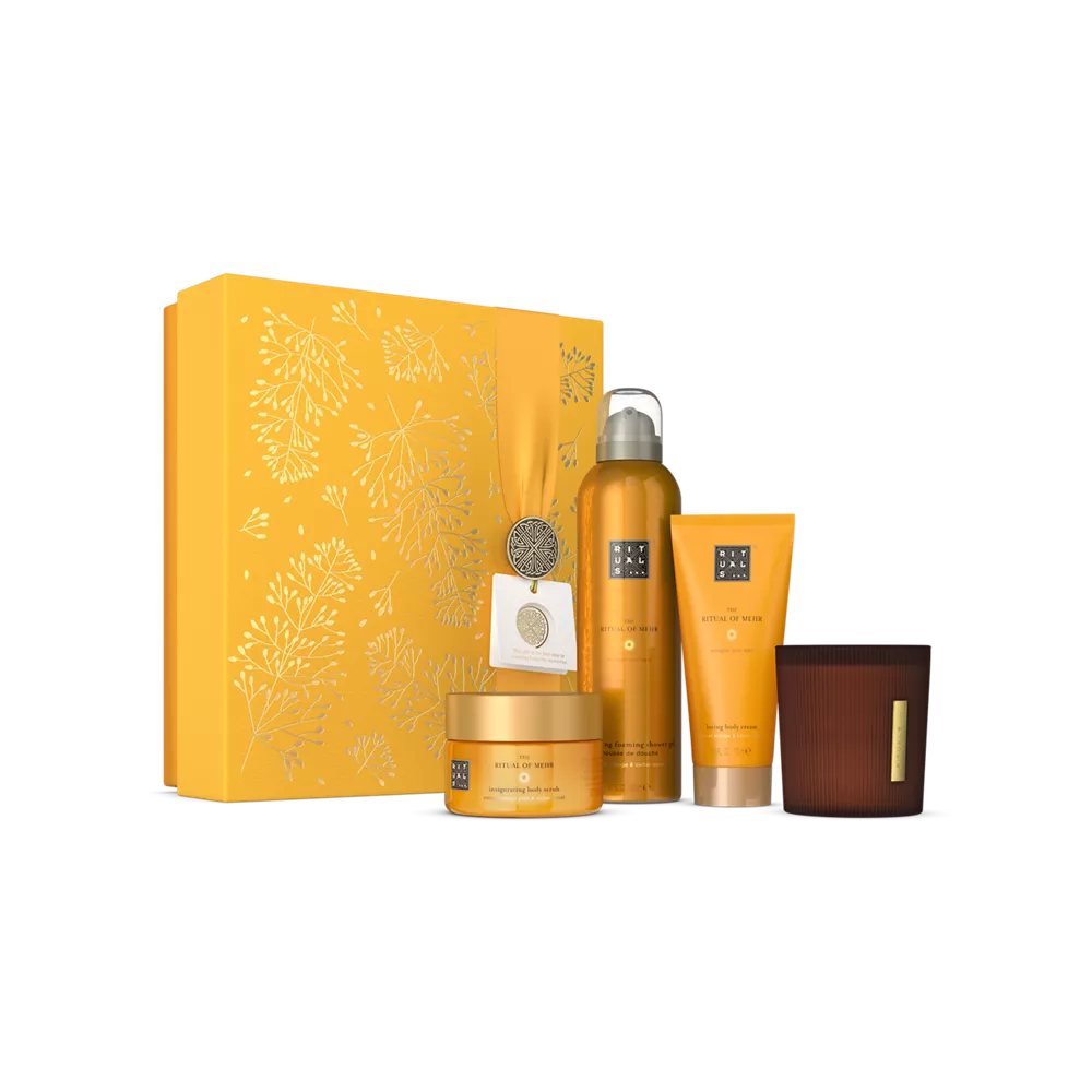 The Ritual of Mehr Gift Set M foaming shower gel 200ml, body cream 100ml, body scrub 125g, scented candle 140g