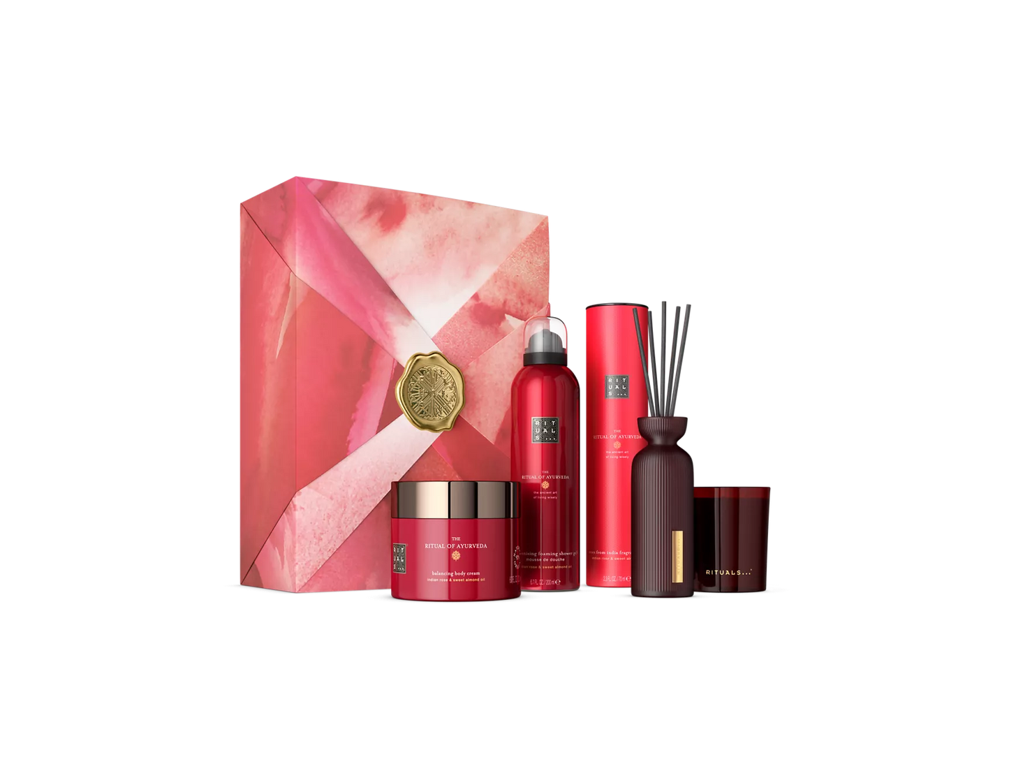 The Ritual of Ayurveda Gift Set L foaming shower gel 200ml, body cream 200ml, scented candle 140g, mini fragrance sticks 70ml