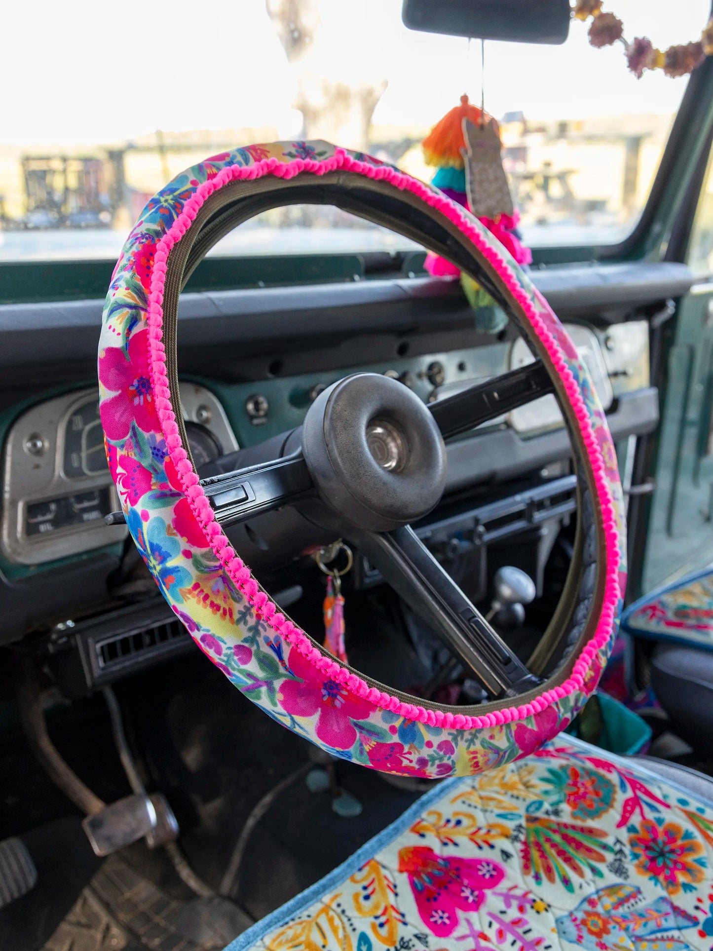 Steering Wheel Cover, 15" - Pink Floral