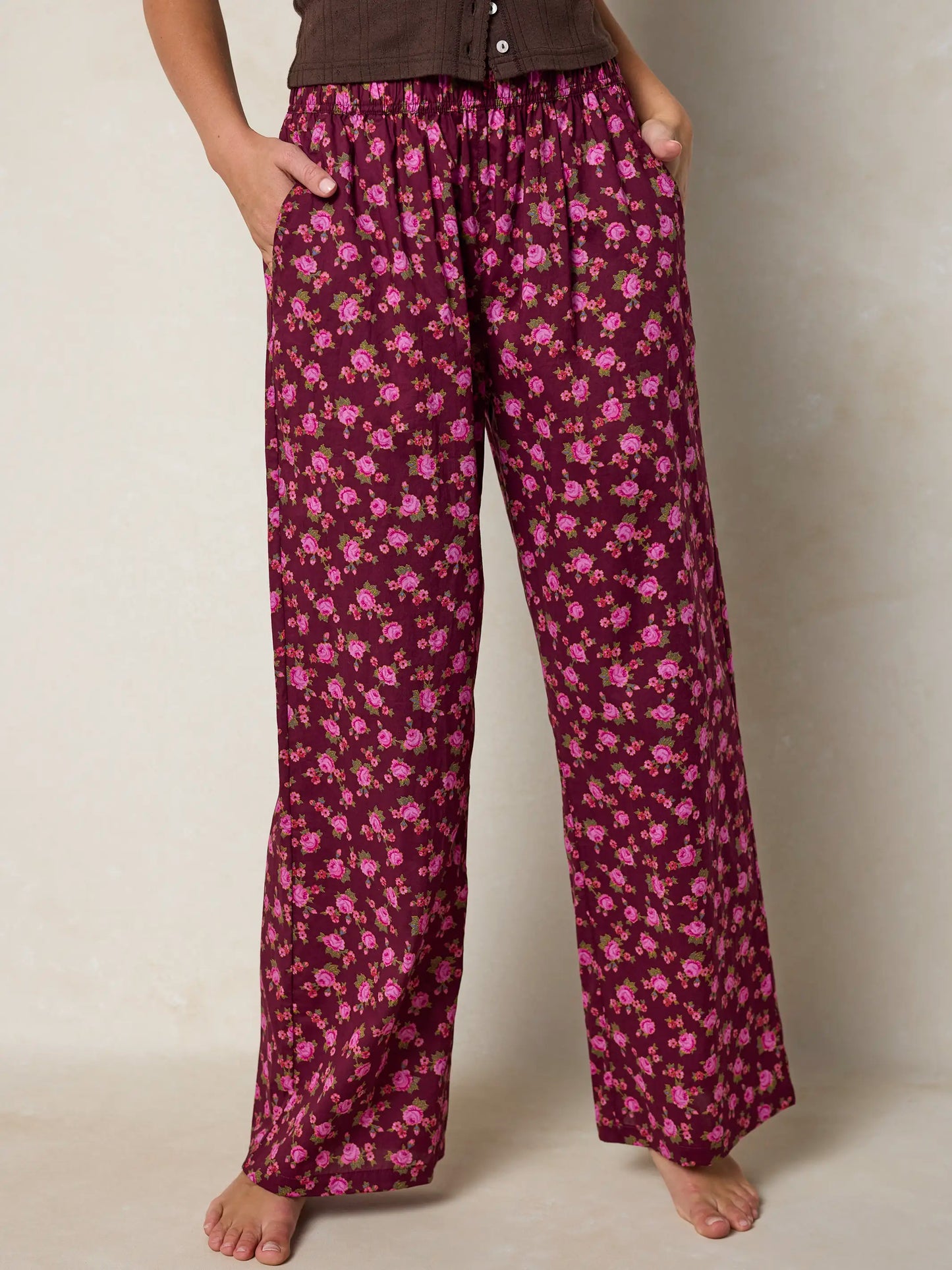 Mix & Match Cotton Pajama Pants - Porto Ditsy Merlot
