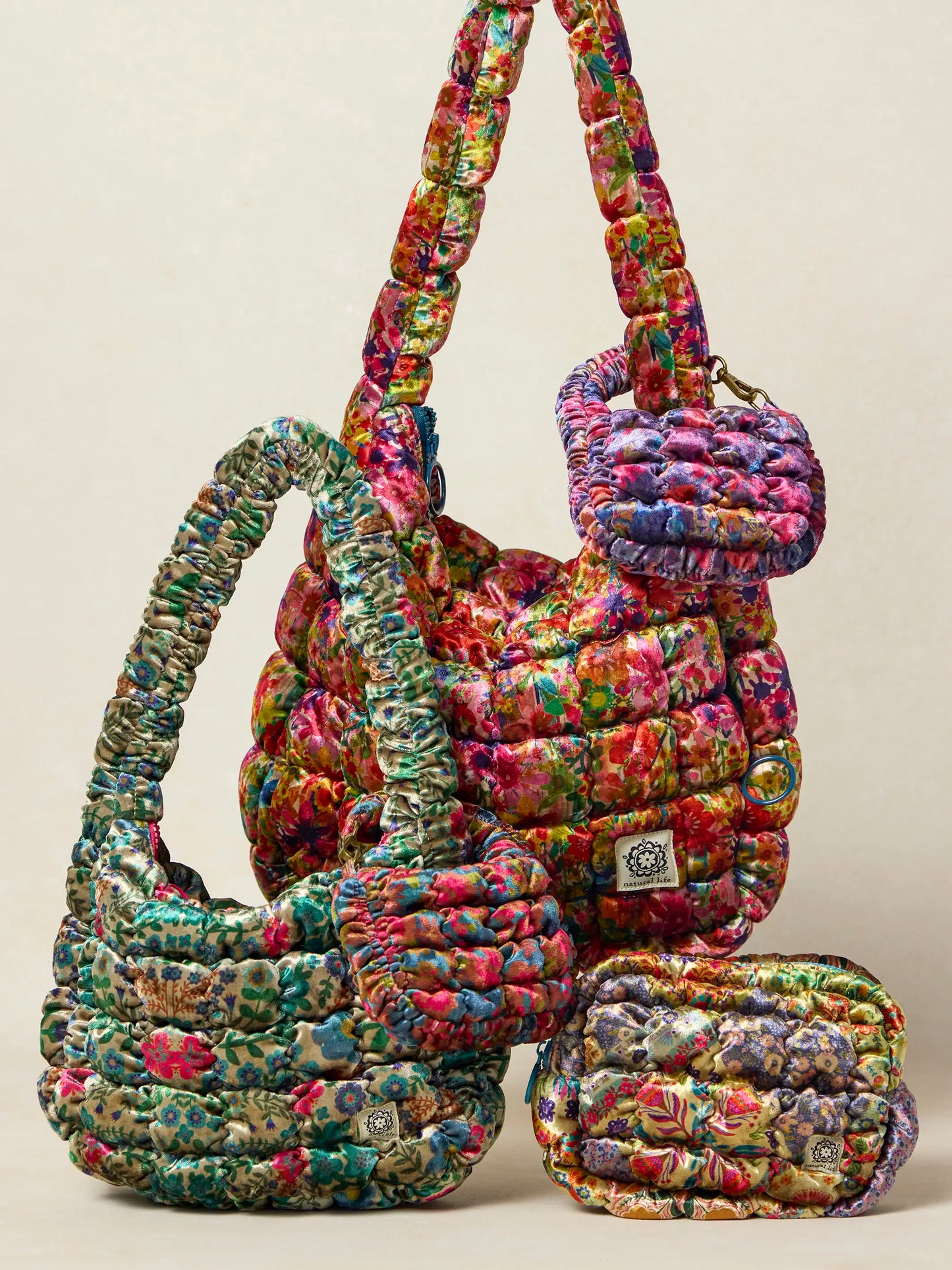 Puffy Velvet Fit-It-All Bag - Large Bright Floral Garden