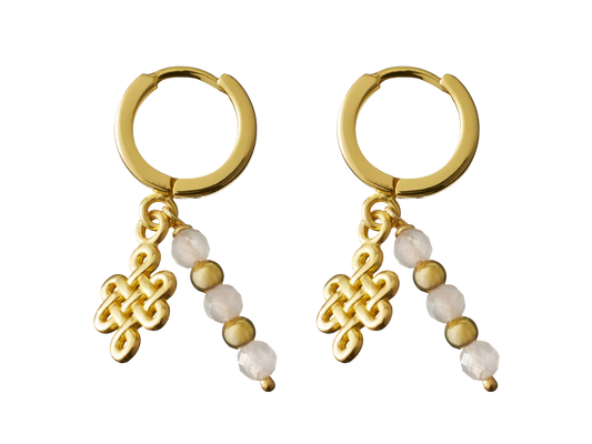 Rose Quartz Infinity Hoops Round Earrings Gold Plated