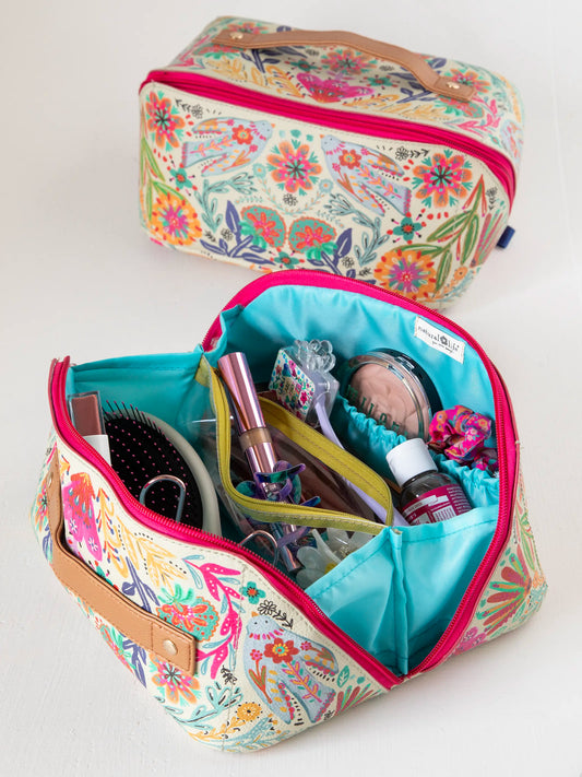 Travel Cosmetic Organizer - Cream Folk Flower