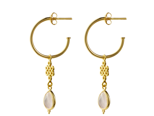 Rose Quartz Infinity Hoops Pendant Earrings Gold Plated