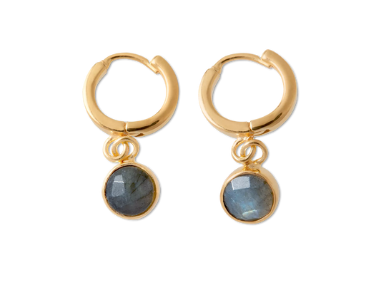 Labradorite Hoops Round Cut Gold Plated