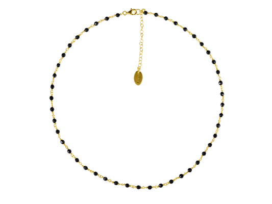 Black Onyx Bead Choker Necklace Gold Plated