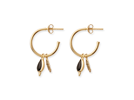 Black Onyx Pendant Hoops Gold Plated