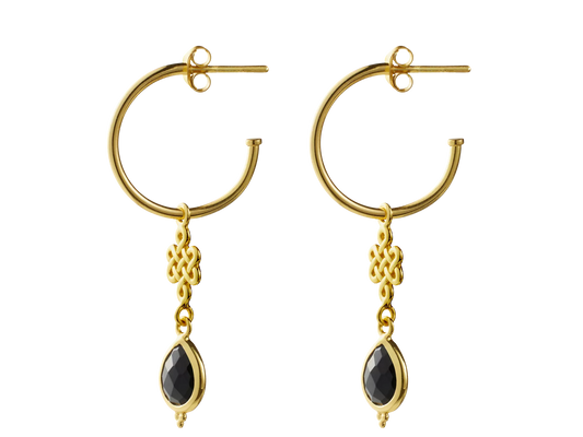 Black Onyx Infinity Hoops Pendant Earrings Gold Plated