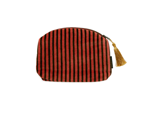 Vellore Small Cotton Velvet Pouch Vintage Pink Stripe