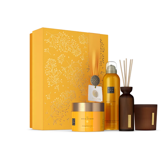 The Ritual of Mehr Gift Set L foaming shower gel 200ml, body cream 200ml, scented candle 140g, mini fragrance sticks 70ml