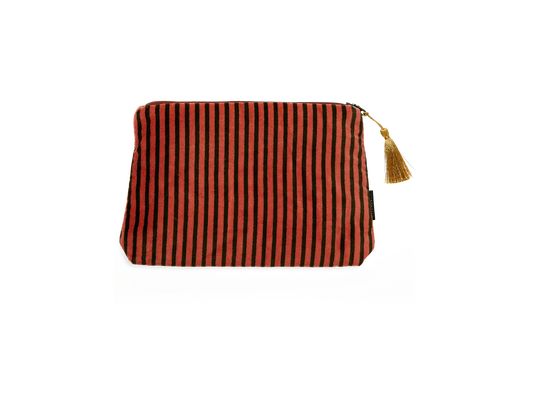 Vellore Medium Cotton Velvet Pouch Vintage Pink Stripe
