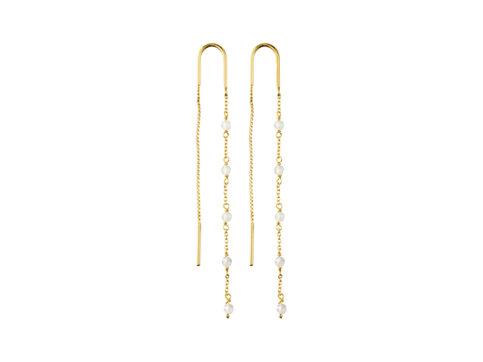 Labradorite Stone Chain Earrings Gold Plated