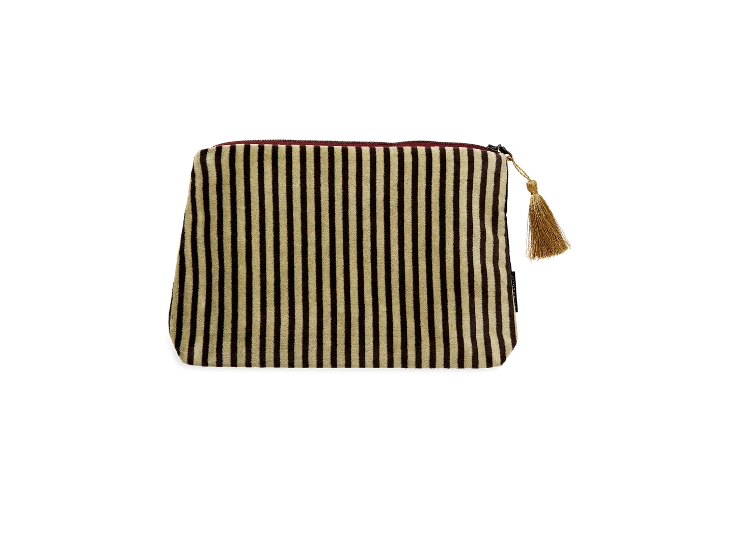 Vellore Medium Cotton Velvet Pouch Jade Green Stripe