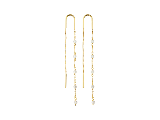 Rose Quartz Stone Chain Earrings Gold Plated