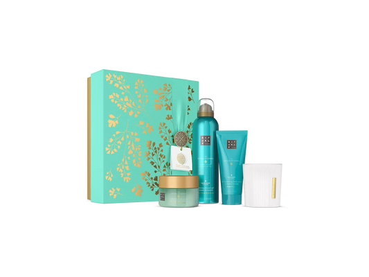 The Ritual of Karma Gift Set M Foaming Shower Gel 200 ml, Body Cream 100 ml, Body Scrub 125 g, Candle 140 gr