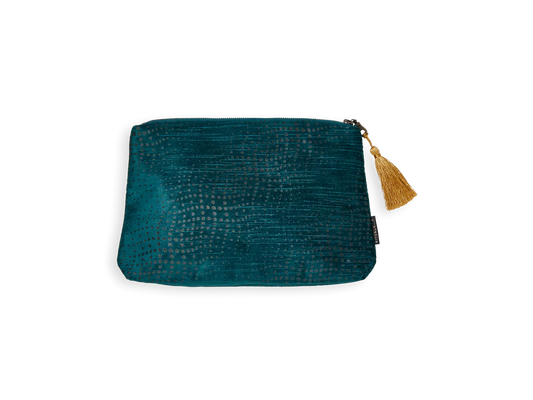 Vellore Medium Cotton Velvet Pouch Petrol Blue