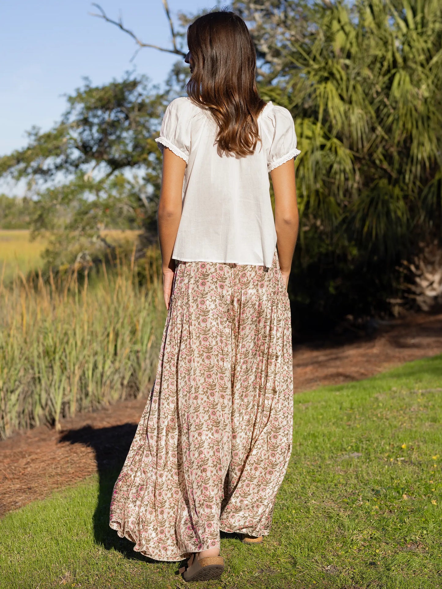 Margaux Wide Leg Pants - Cream Vine Floral