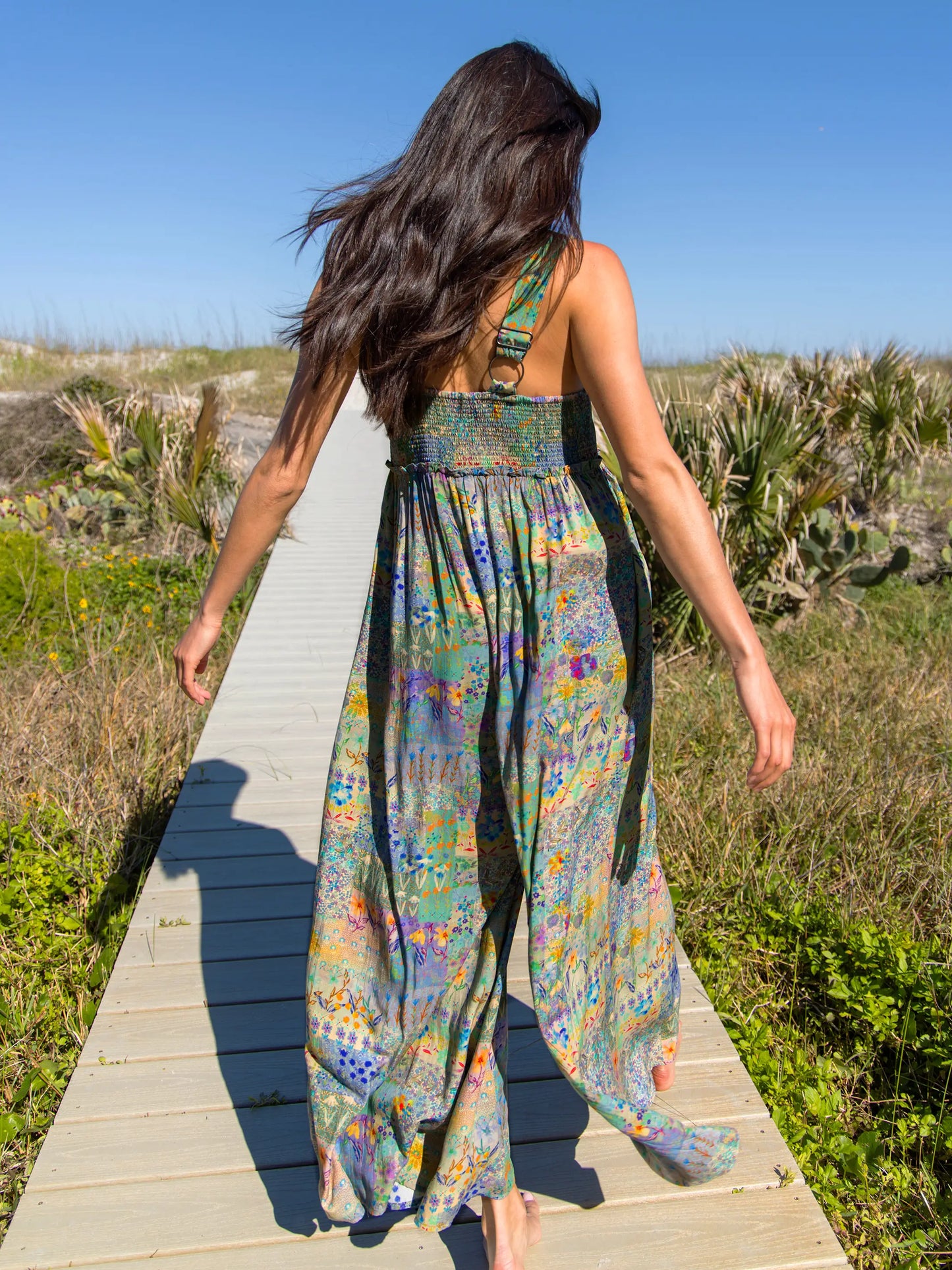 Gabi Jumpsuit - Blue Watercolor Patchwork