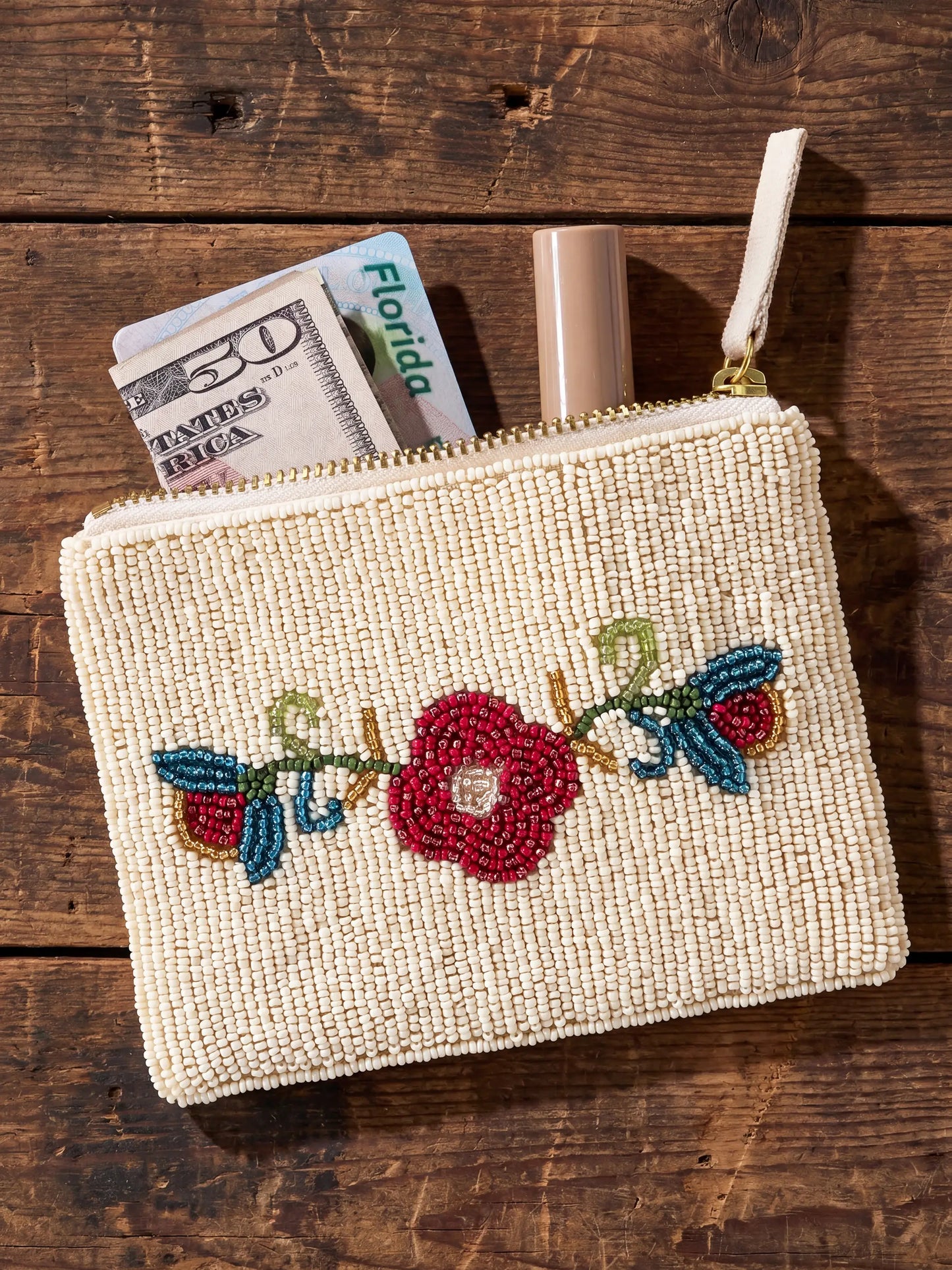 Beaded Coin Purse - Folk Flower