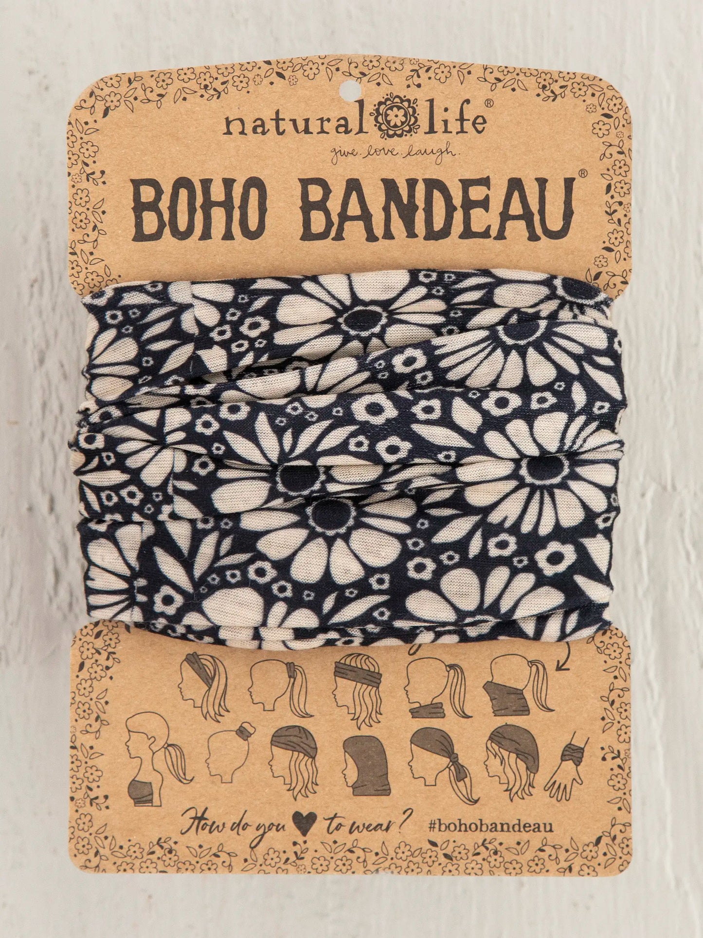 Full Boho BandeauÂ® Headband - Black White Daisies