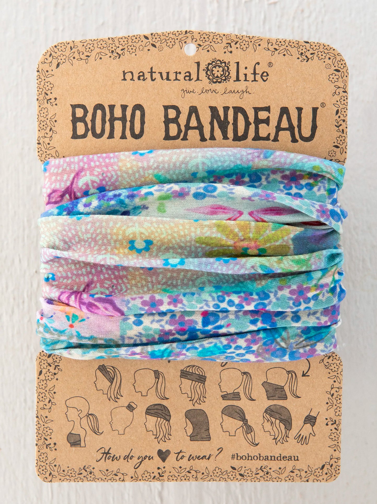 Full Boho BandeauÂ® Headband - Blue Watercolor Patchwork