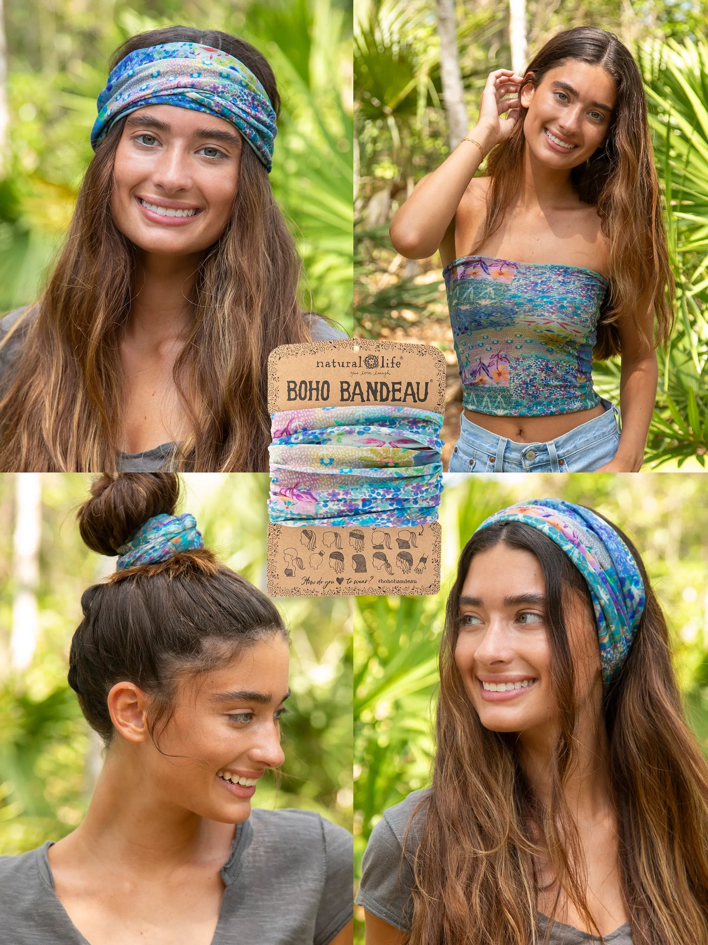 Full Boho BandeauÂ® Headband - Blue Watercolor Patchwork