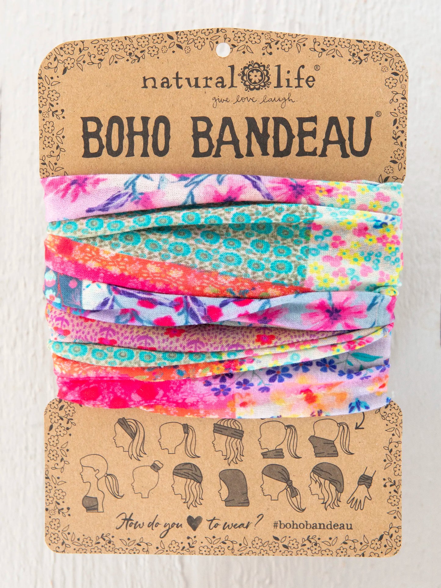Full Boho BandeauÂ® Headband - Pink Watercolor Patchwork
