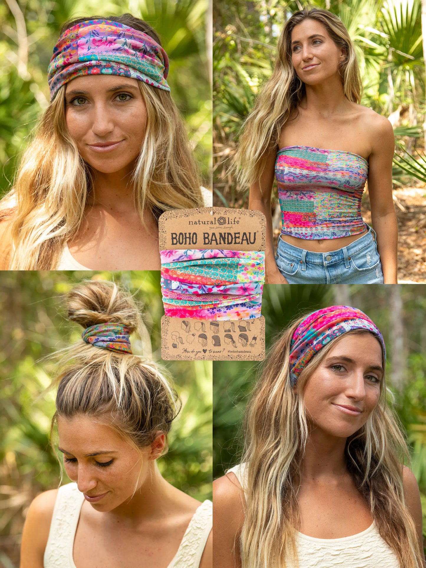 Full Boho BandeauÂ® Headband - Pink Watercolor Patchwork
