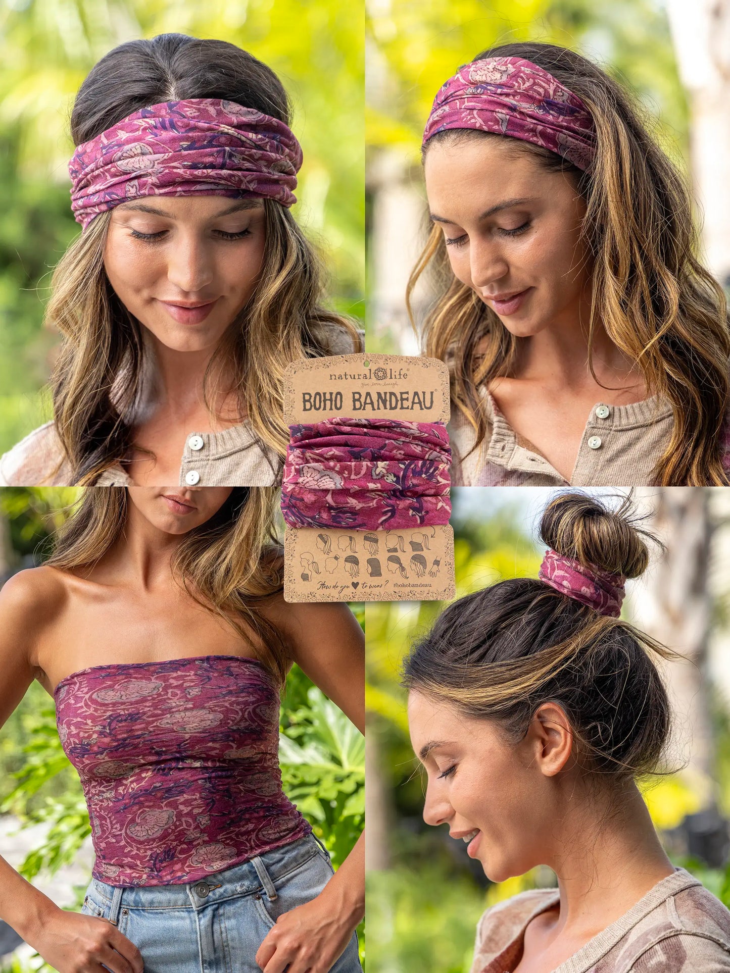 Full Boho BandeauÂ® Headband - Mauve India Vines