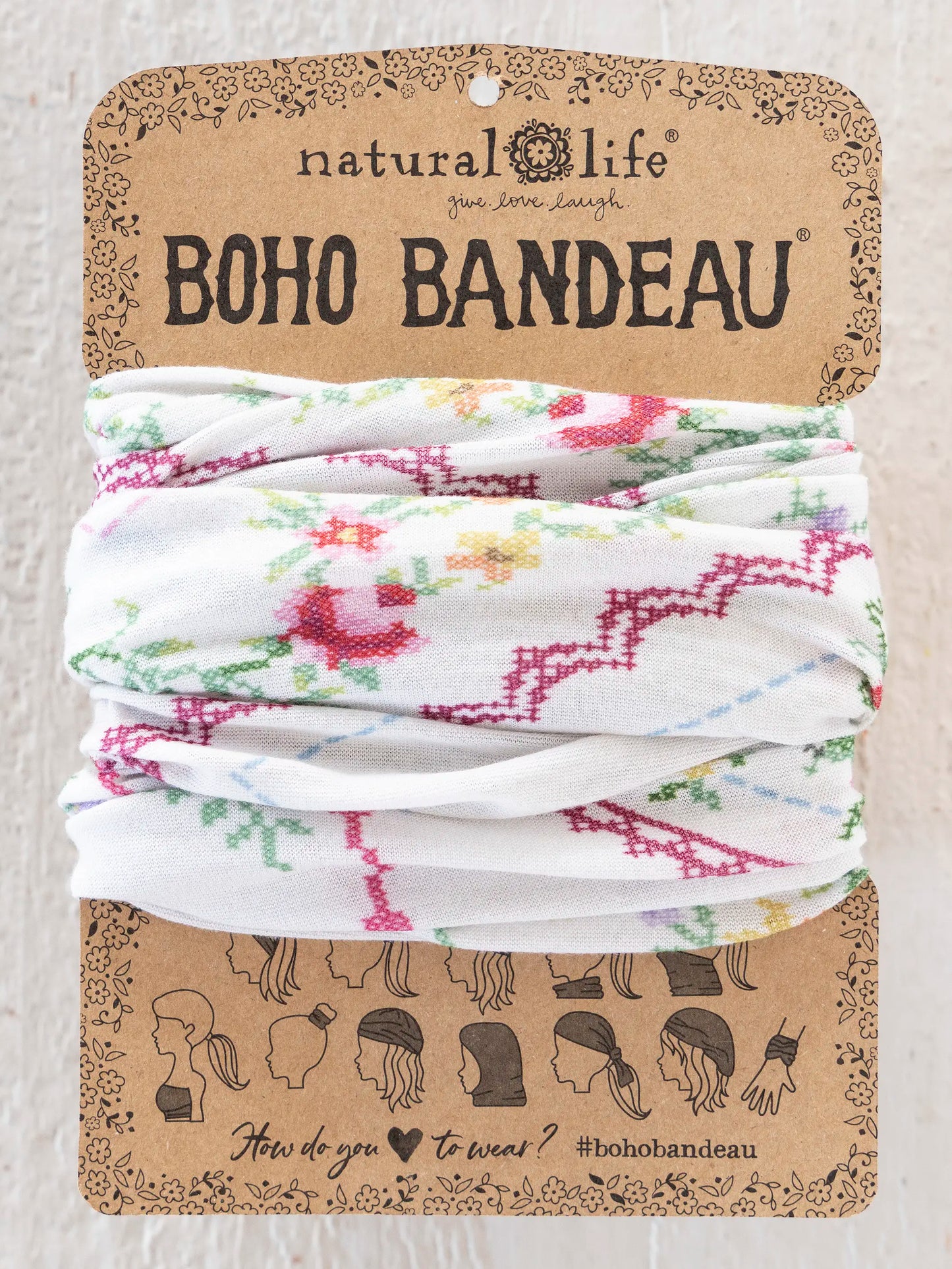 Full Boho BandeauÂ® Headband - Heirloom Cross Stitch Ivory
