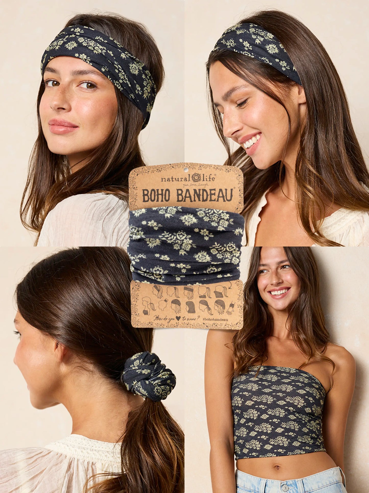 Full Boho BandeauÂ® Headband - Black Cluster Medallions