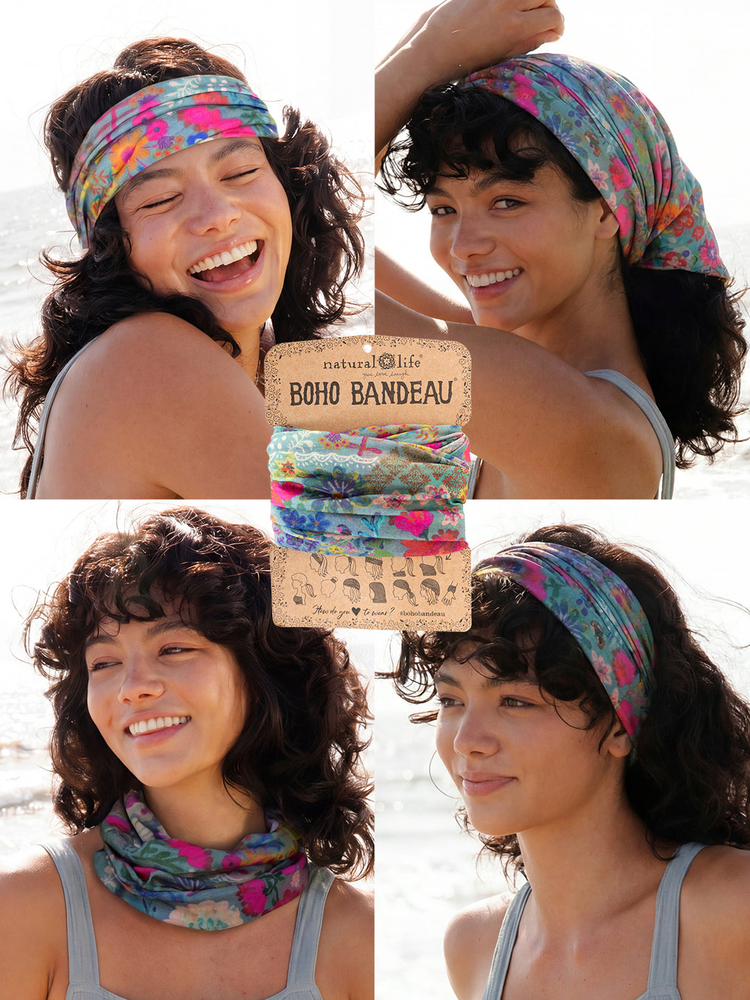 Full Boho BandeauÂ® Headband - Blue Garden Patchwork