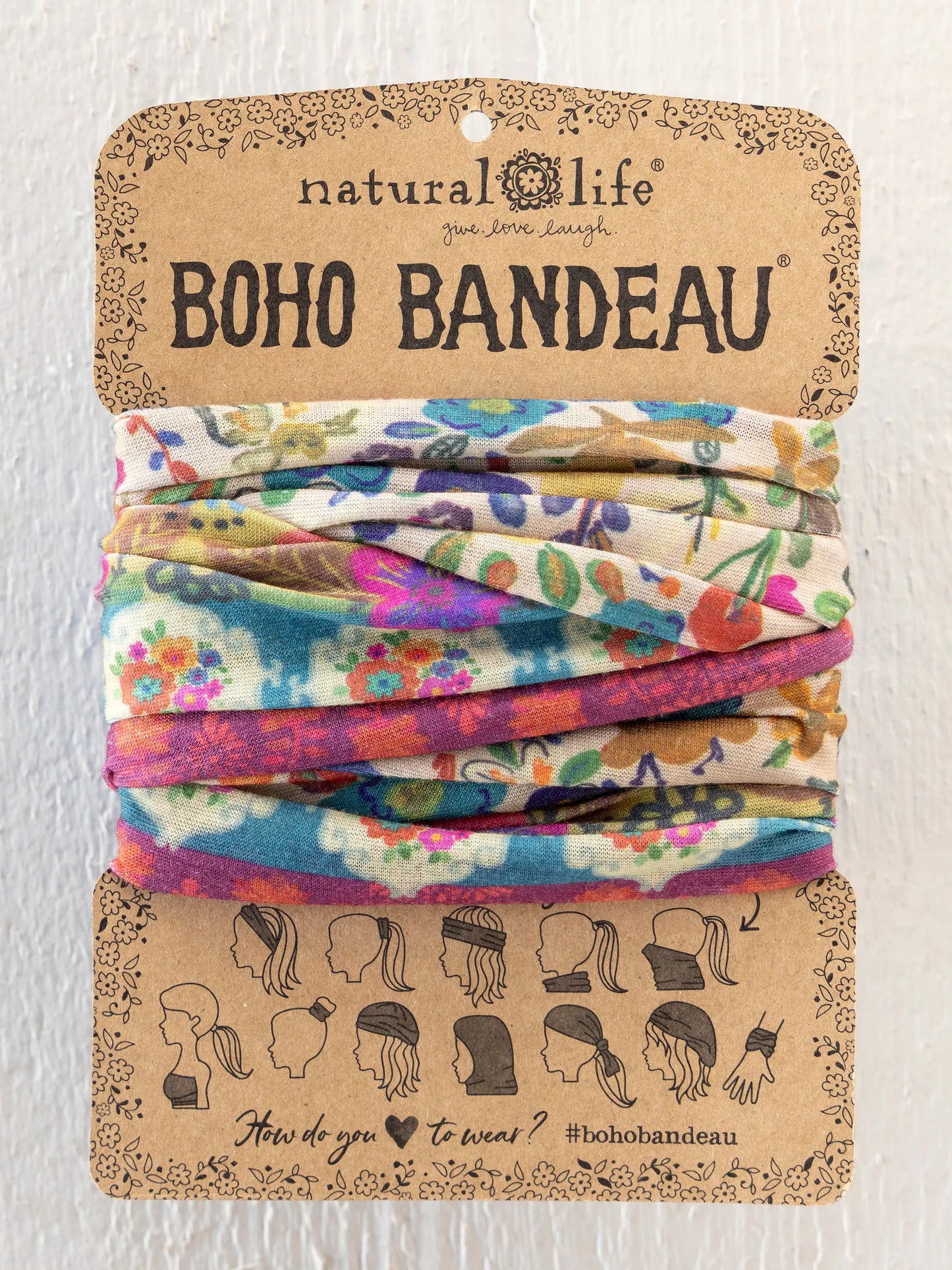 Full Boho BandeauÂ® Headband - Cream Borders