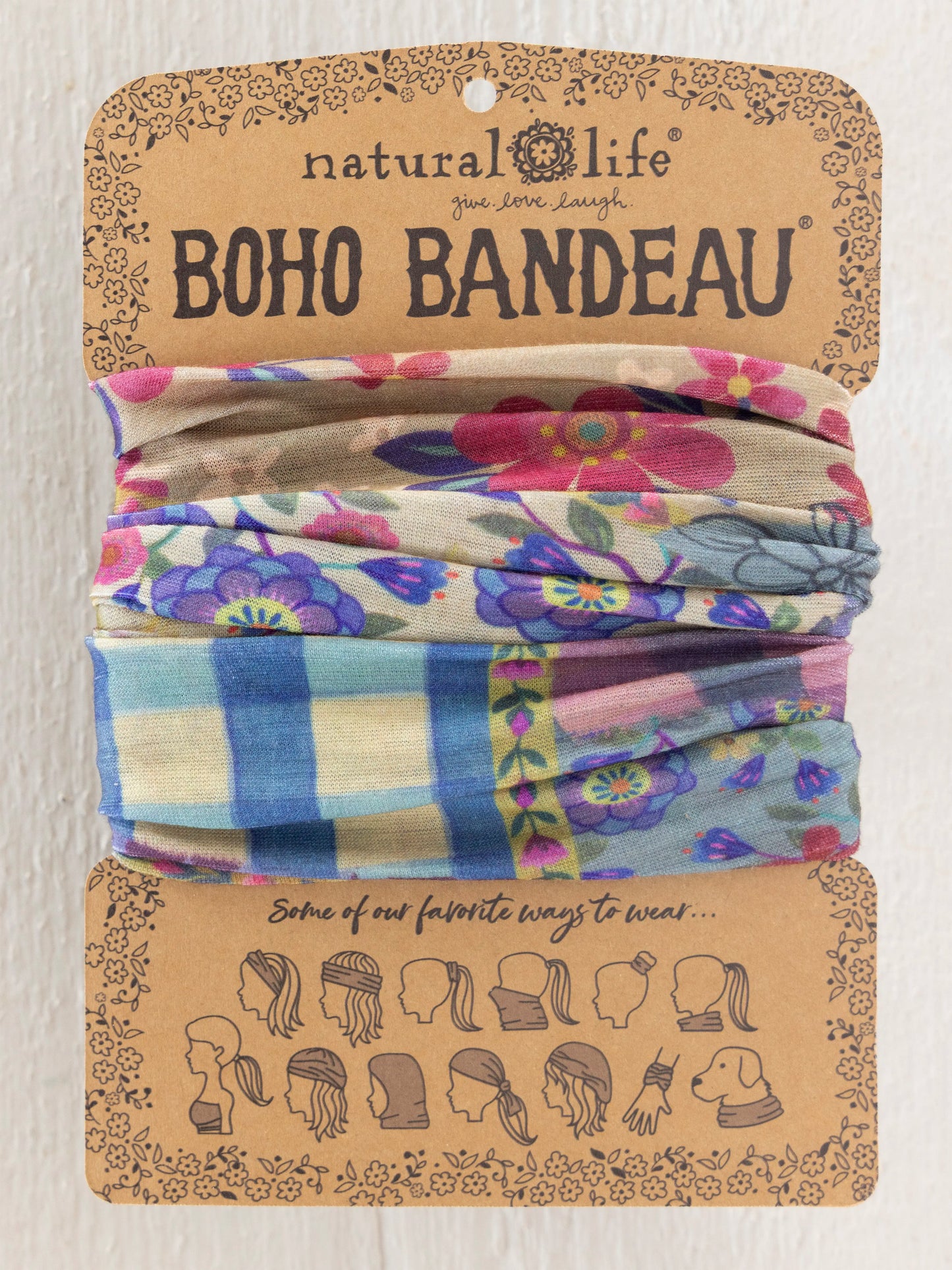 Full Boho BandeauÂ® Headband - Gingham Floral Patchwork