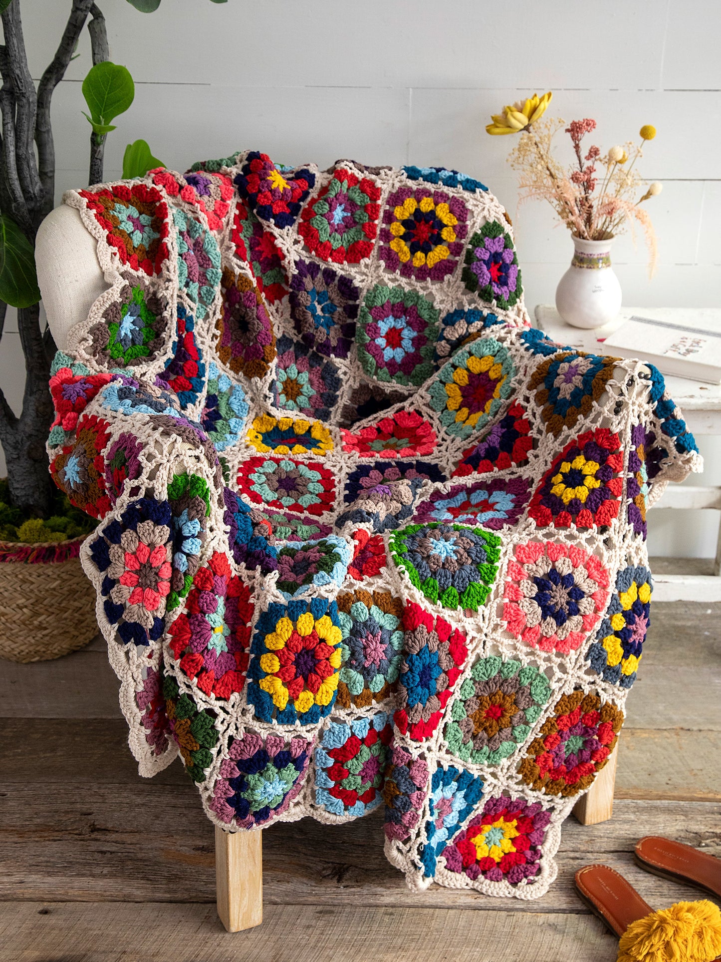 Granny Square Crochet Throw Blanket - Multicolored