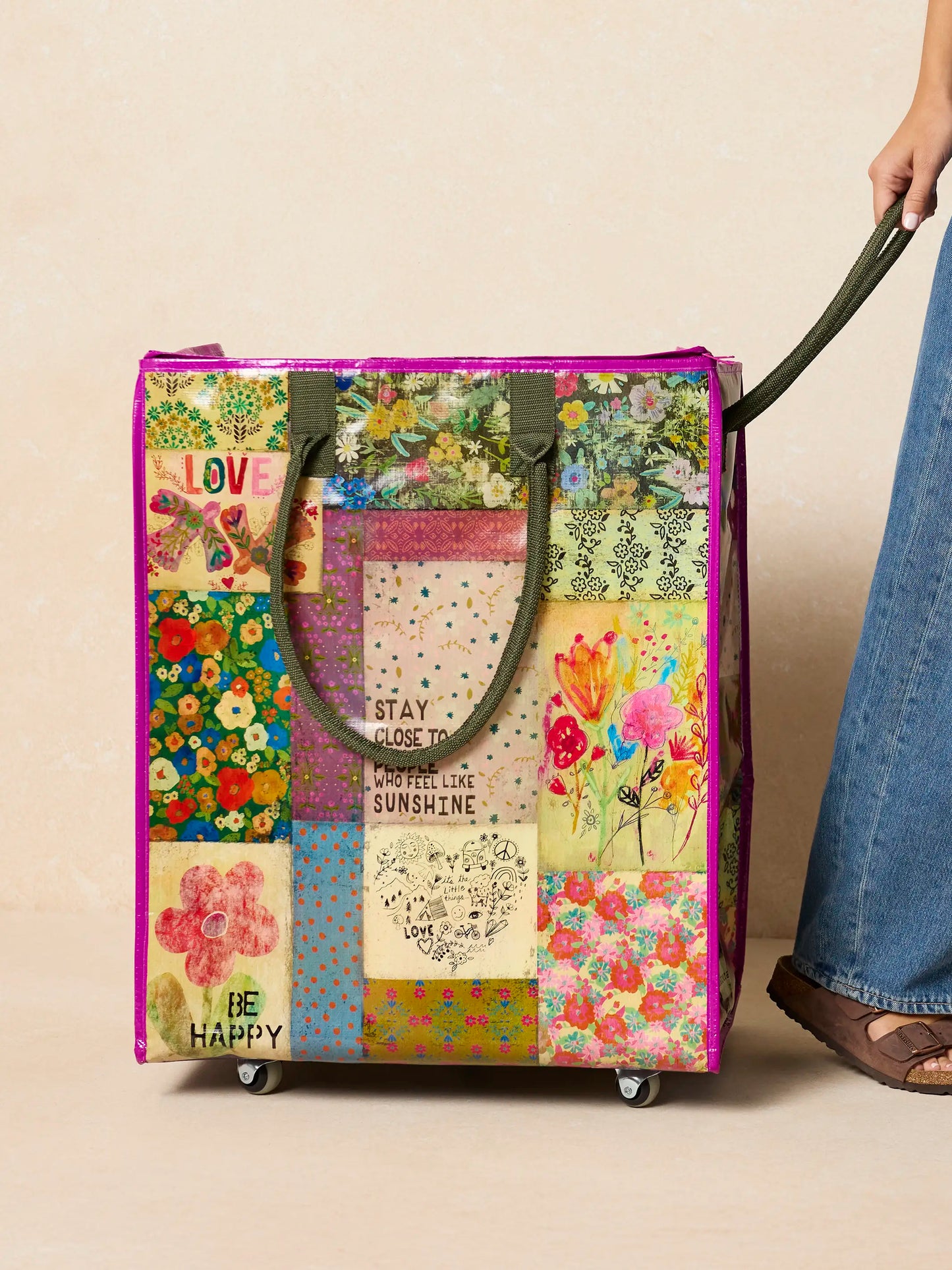 Rolling Tote Bag - Patchwork Chirps