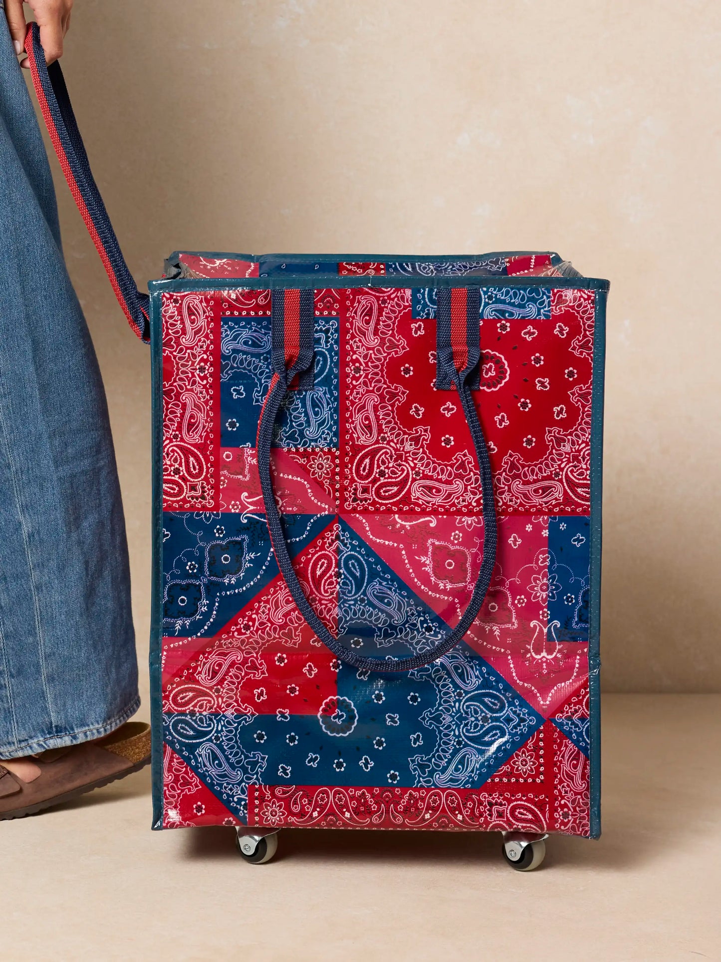 Rolling Tote Bag - Bandana Patchwork Red