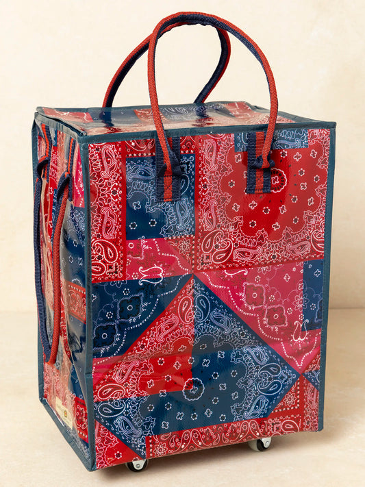 Rolling Tote Bag - Bandana Patchwork Red
