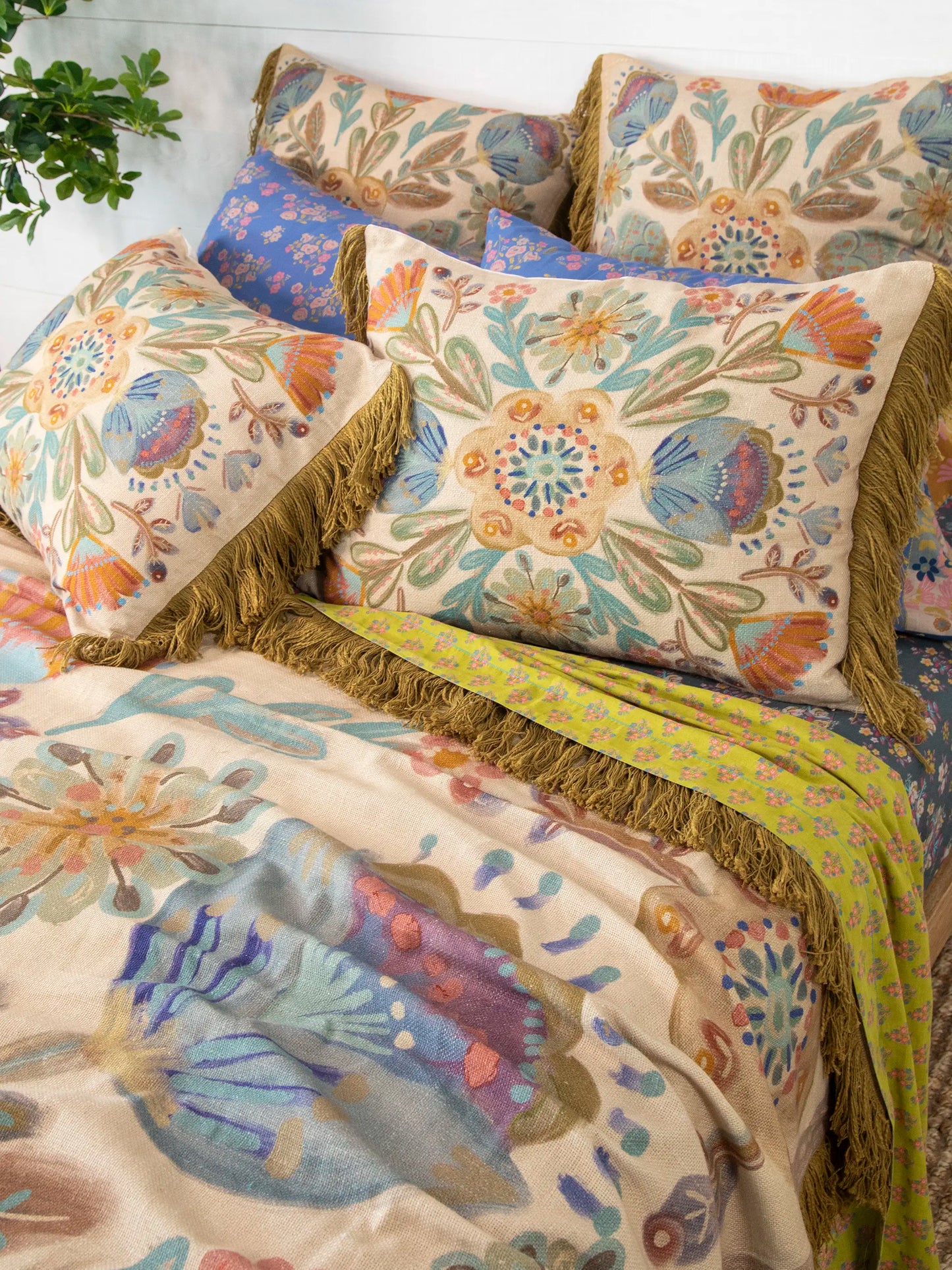 Boho Fringe Euro Sham - Cream Mandala