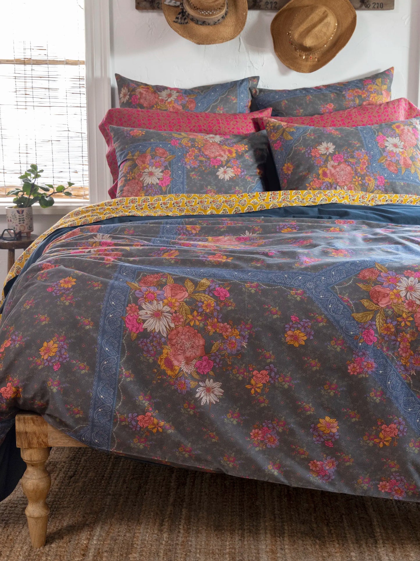 Catalina Cotton Shams, Set of 2 - English Garden Charcoal