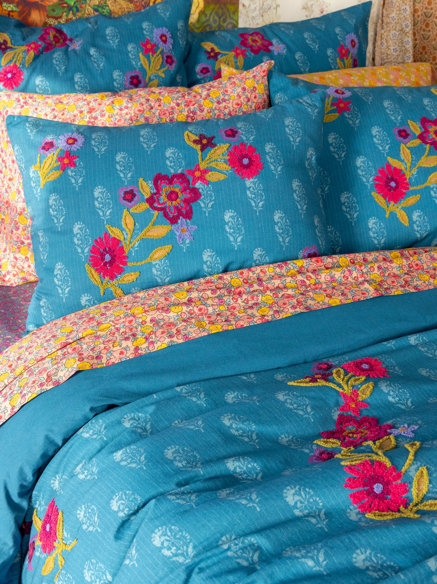 Catalina Cotton Shams, Set of 2 - Block Stamp Indigo