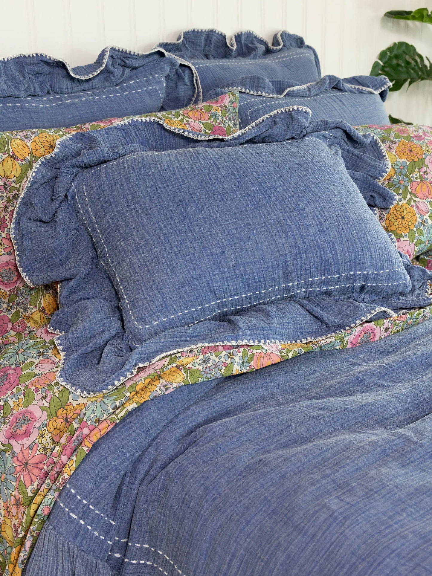 Cotton Ruffle Euro Sham - Vintage Blue
