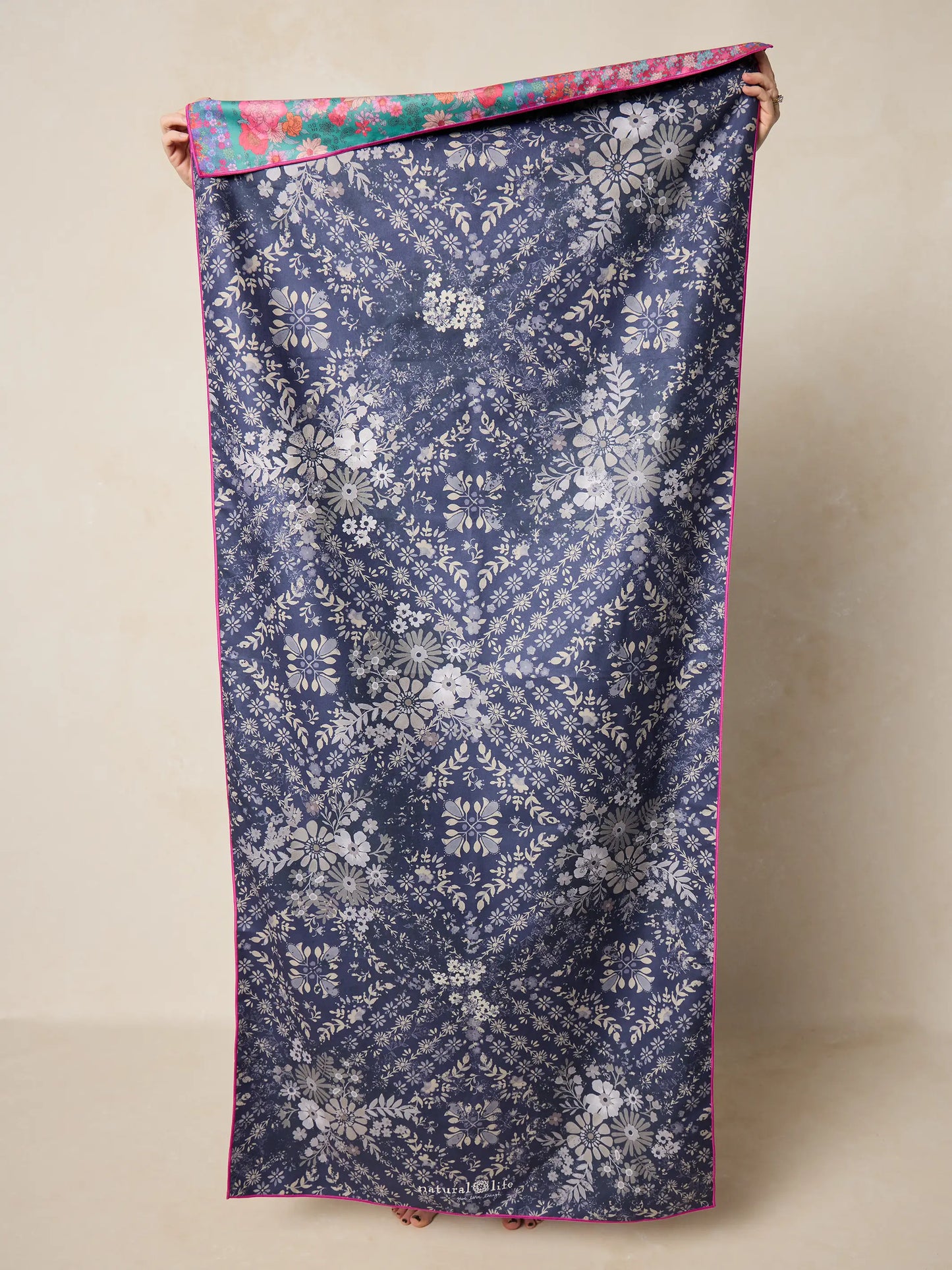 Double-Sided Microfiber Beach Towel - Diamond Bandana Navy