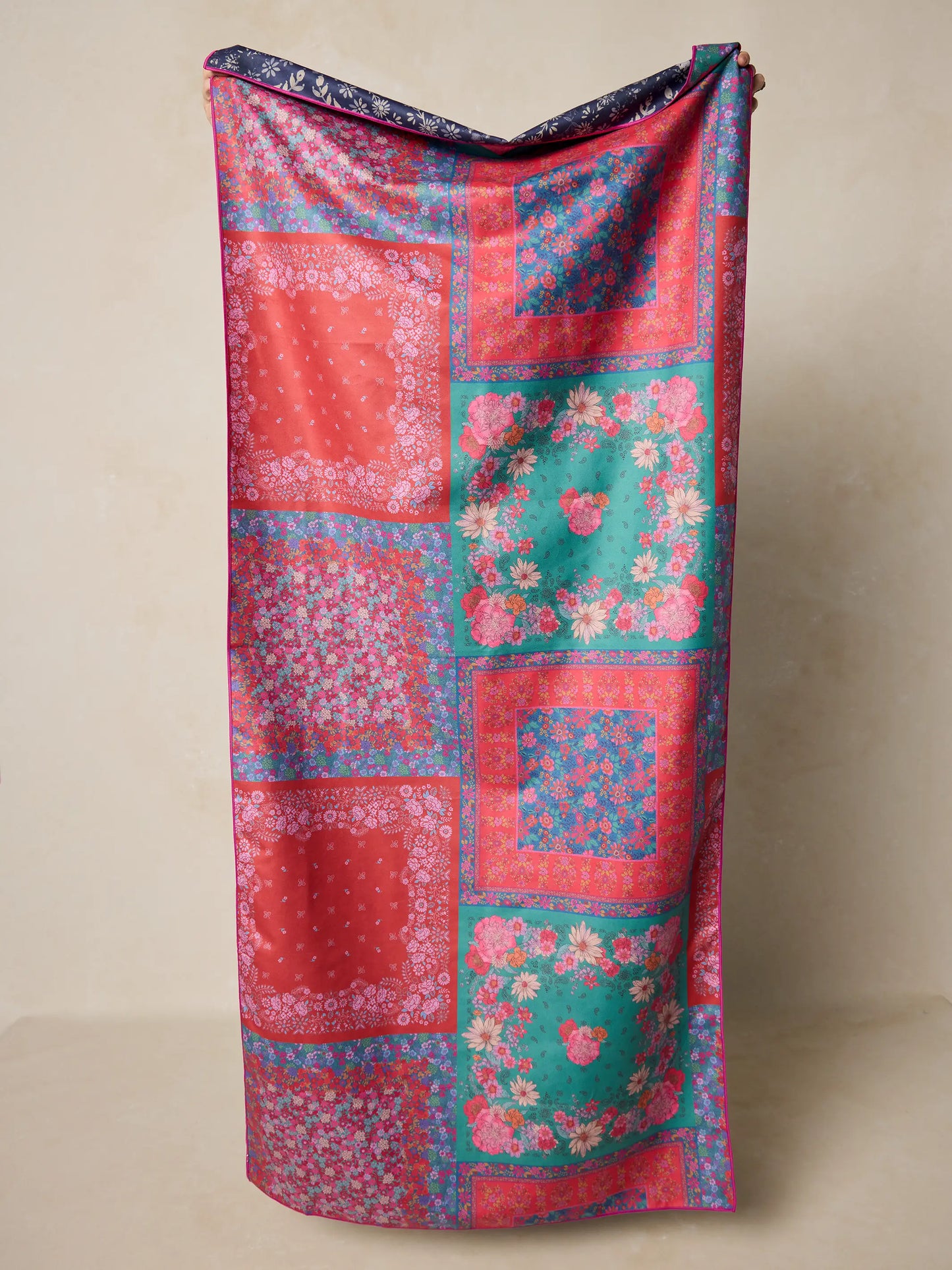 Double-Sided Microfiber Beach Towel - Diamond Bandana Navy