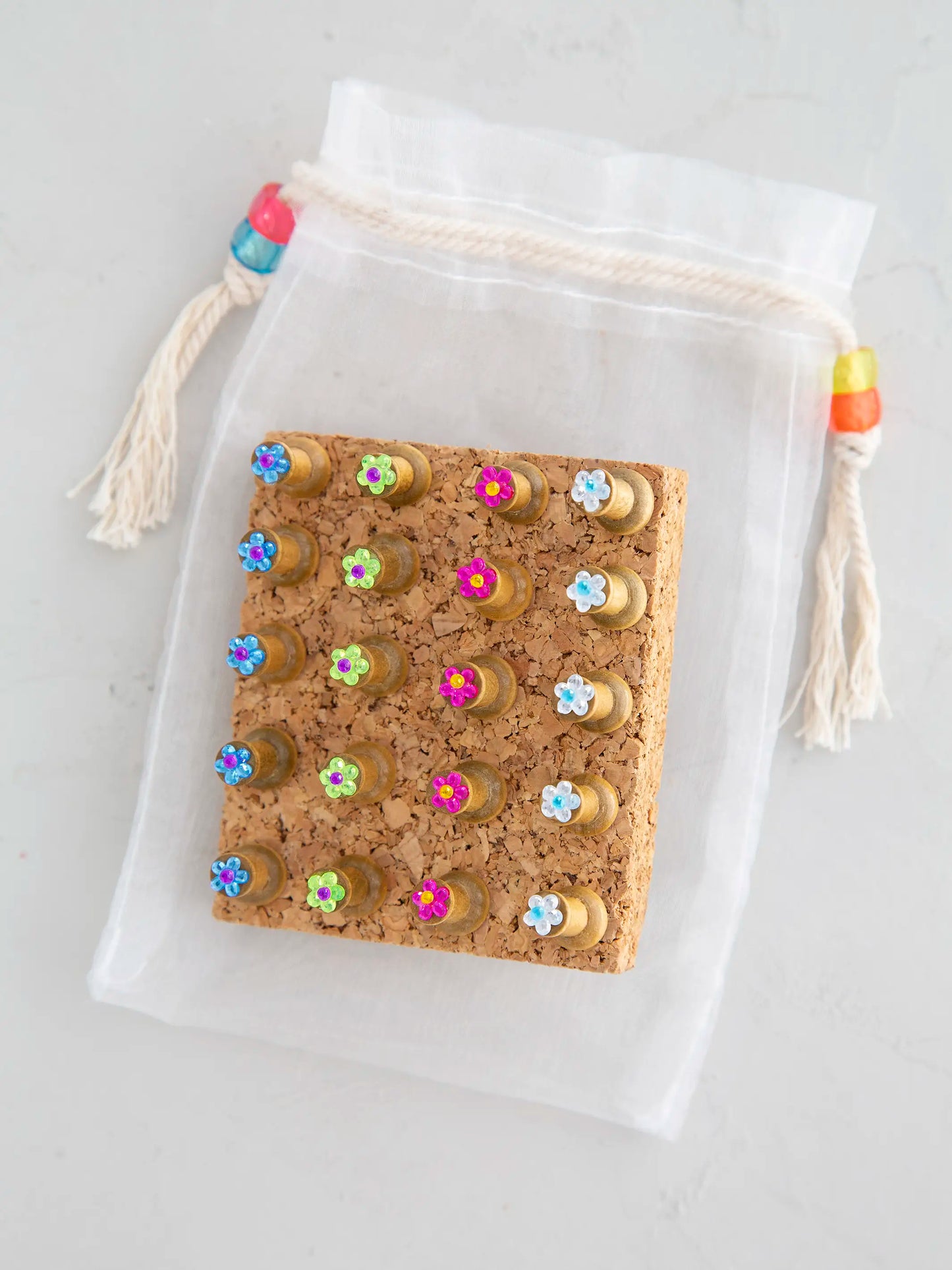 Rhinestone Flower Push Pin Set - Multicolored