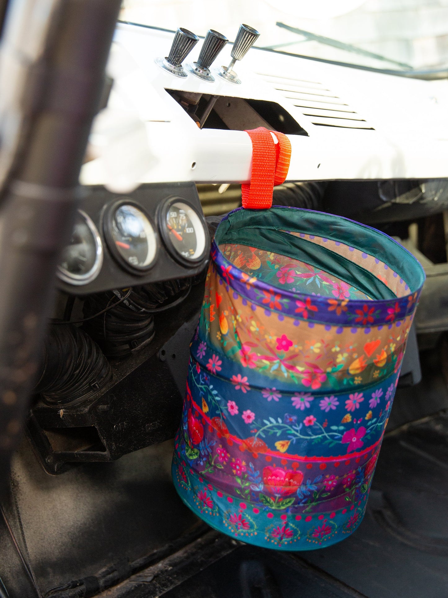 Pop-Up Car Trash Can - Floral Border